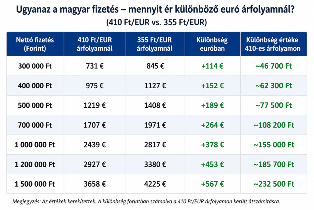 410-es euró vs. 355-ös euró: mennyit ér ugyanaz a magyar fizetés?